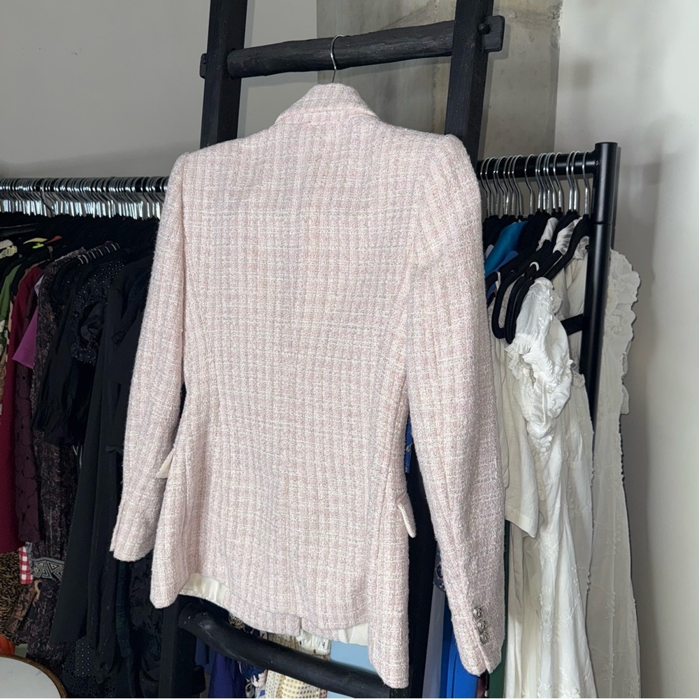 ZARA Pink Tweed Double-Breasted Blazer Jacket - Picture 10 of 17